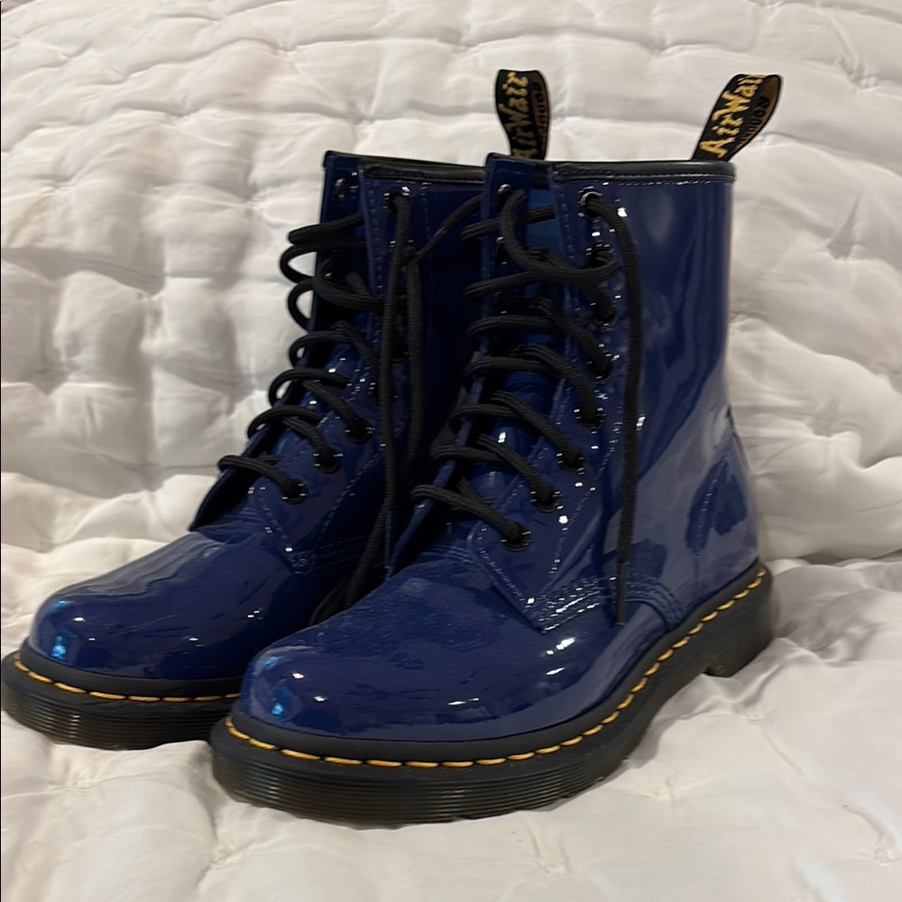 Shiny Blue Lace-Up Boots